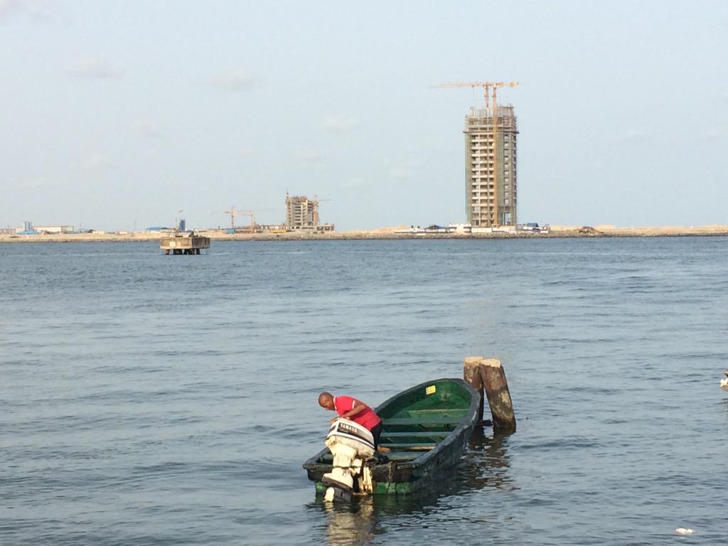 Eko Pearl (Tower A) & Afren Headquarters under construction. View from Tarkwa Bay. Credit: Andrew Maki